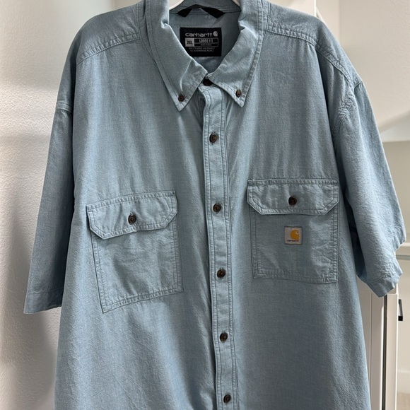 Carhartt Loose Fit Short Sleeve 100% Cotton Men’s 2XL Casual Work Shirt Lt Blue - Picture 4 of 14